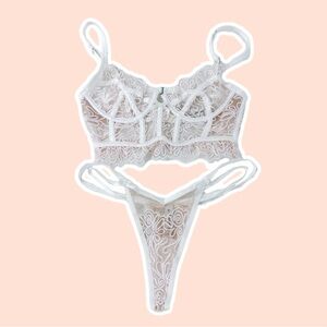 For Love and Lemons Soutache Embroidered Longline Bra & Thong Set
